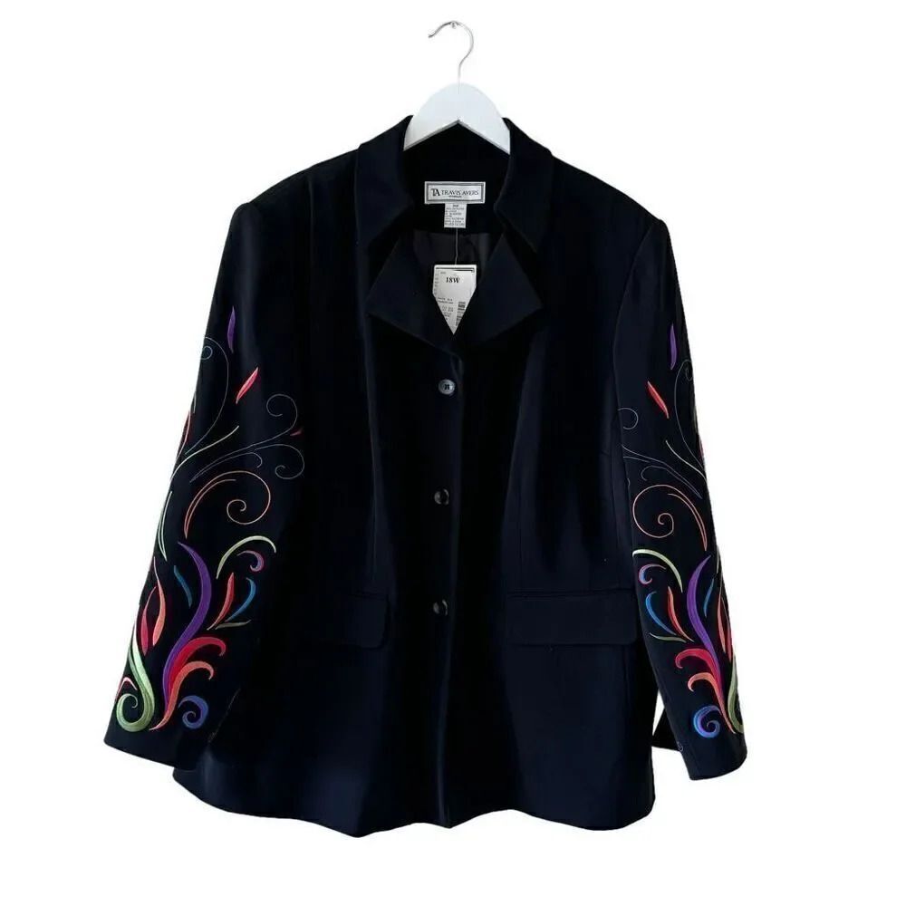 Travis Ayers 2 Piece Black Embroidered Tailored Jacket Skirt Suit Plus SZ 18W